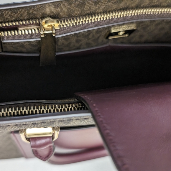 Michael Kors Benning Satchel Maroon & Brown Tote Bag - Picture 14 of 15